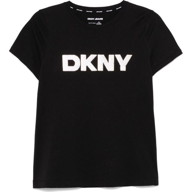 Marškinėliai trump. rankovėmis moterims, Juoda, Sequin logo c-nk tee