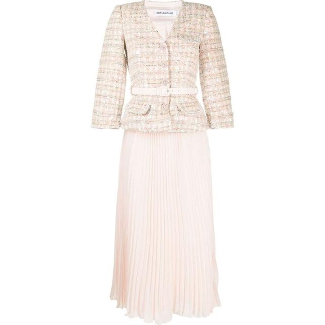 Midi suknelė moterims, Rožinė, Pink sequin boucle midi dress