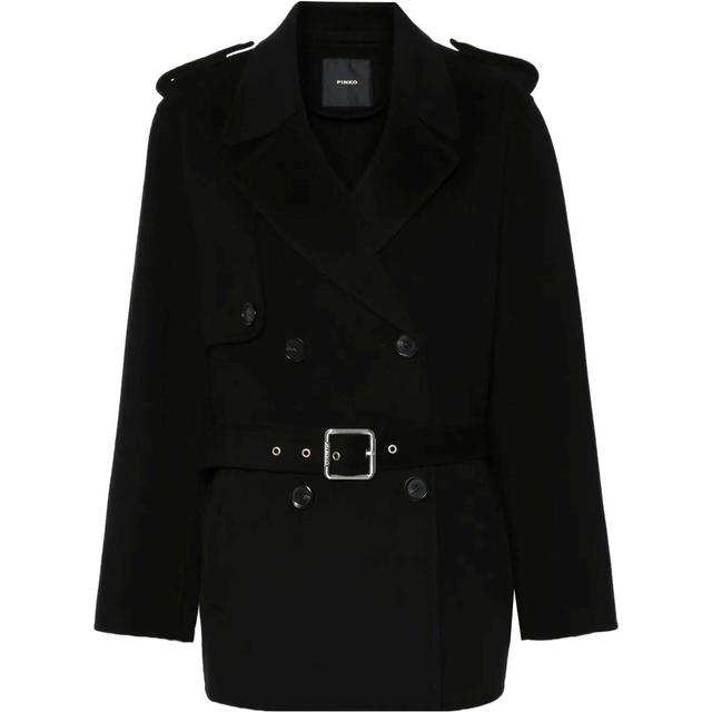 Paltas moterims, Juoda, Double-breasted belted coat