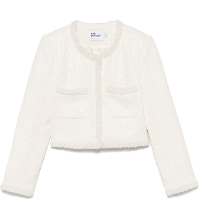 Švarkas moterims, Smėlio, Boucle faux-pearl-trim blazer