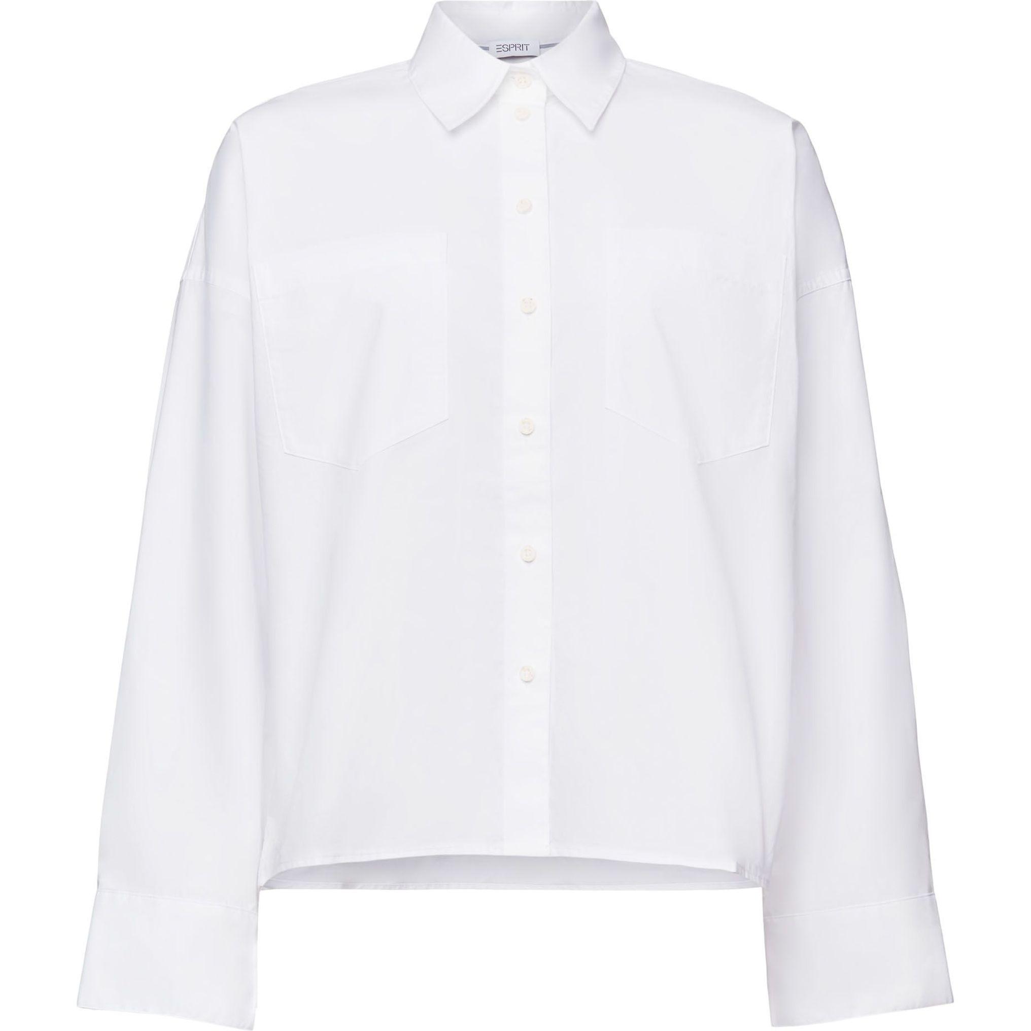 Palaidinės moterims, Balta, Long Sleeve Poplin Shirt