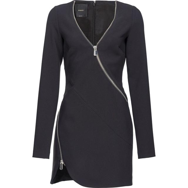 Mini suknelė moterims, Juoda, Zipped crepe v-neck minidress