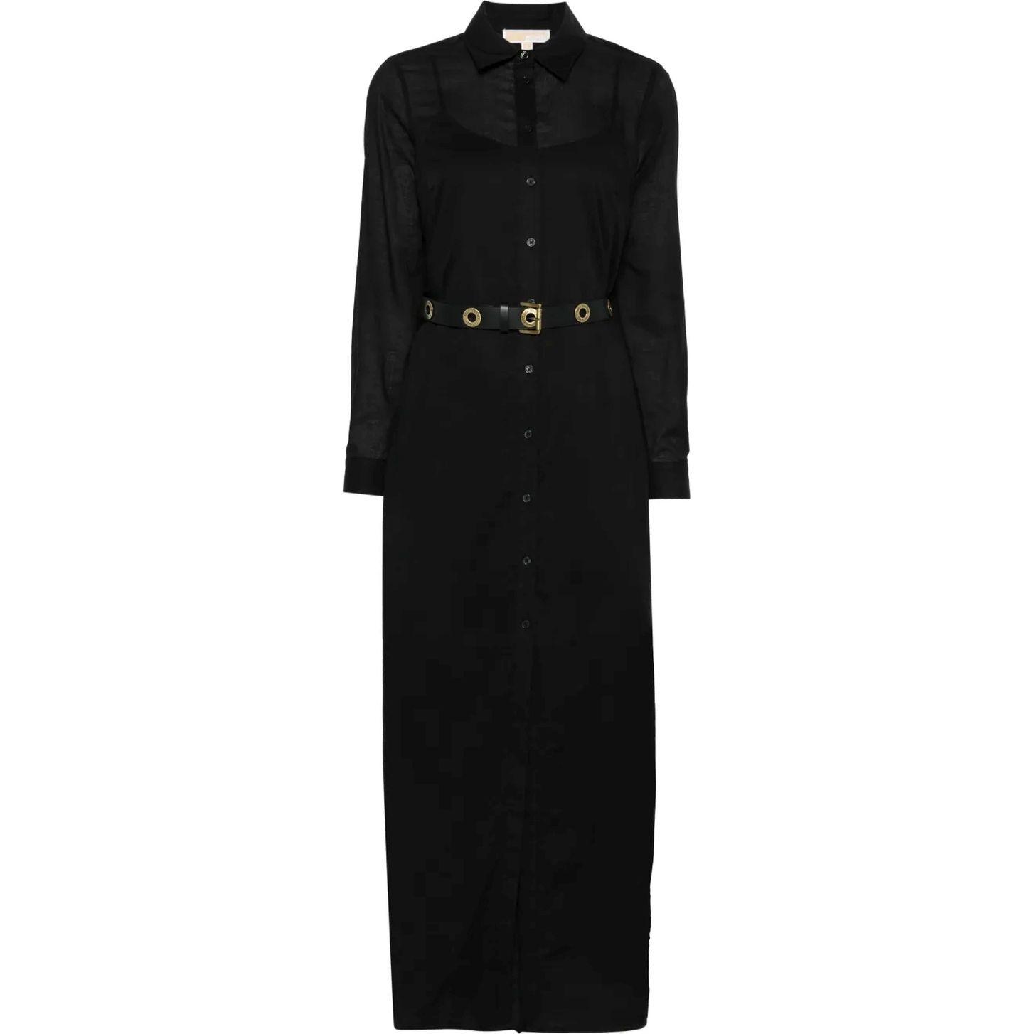 Maxi suknelė moterims, Juoda, Slit maxi shirt dress