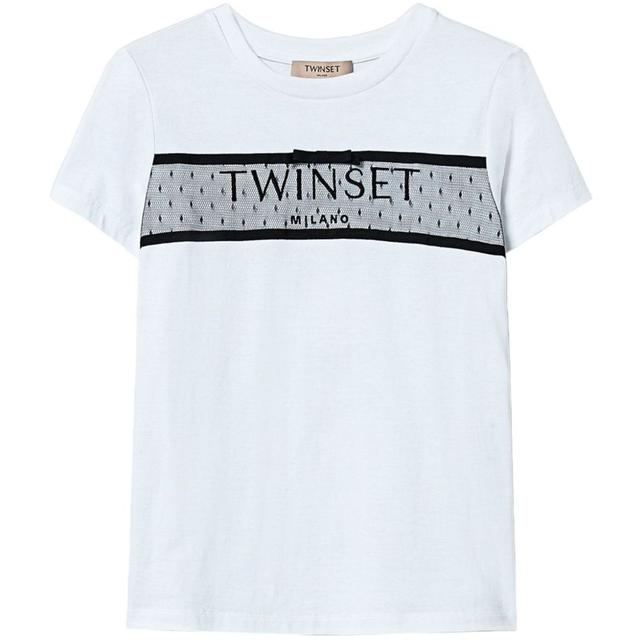 Marškinėliai trump. rankovėmis moterims, Balta, Embroidered logo t-shirt