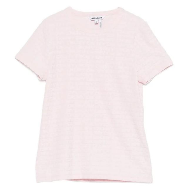 Marškinėliai trump. rankovėmis moterims, Rožinė, Logo jacquard tops