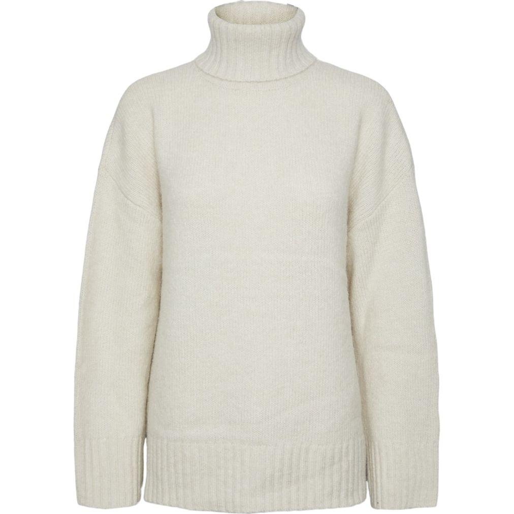 Megztinis su kaklu moterims, Balta, Nancy roll neck knit