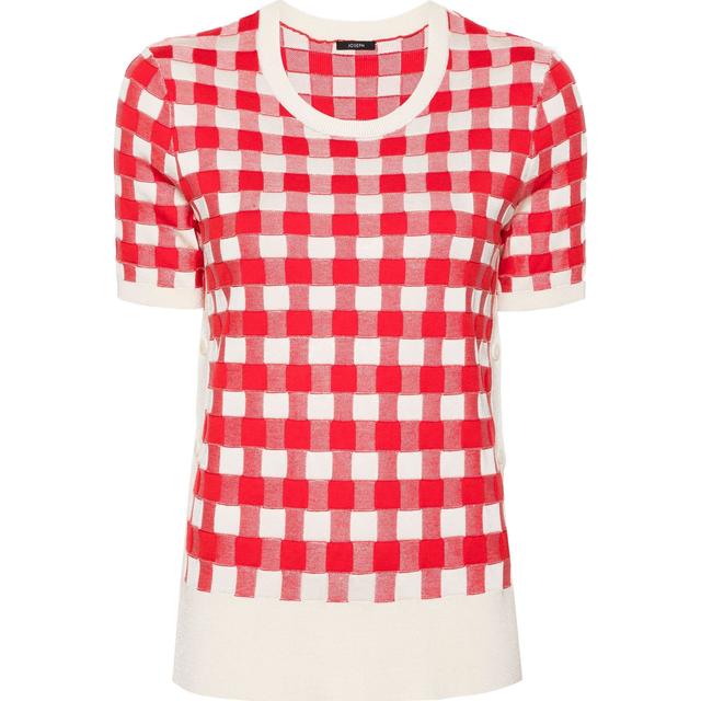 Marškinėliai trump. rankovėmis moterims, Raudona, Rd nk vichy jacquard