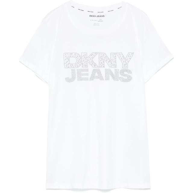 Marškinėliai trump. rankovėmis moterims, Balta, Rhinestud logo tee