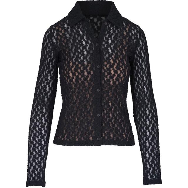 Marškiniai ilgomis rankovėmis moterims, Juoda, Floral smocked l/s button up