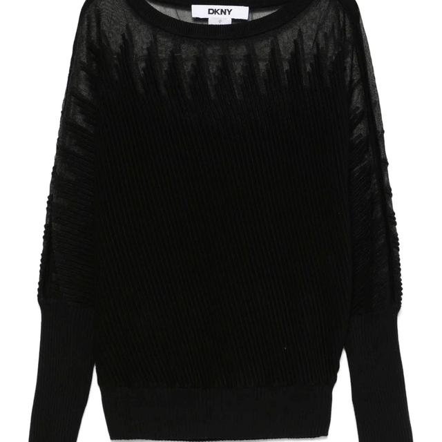 Megztinis moterims, Juoda, L/s patterned sheer pullover