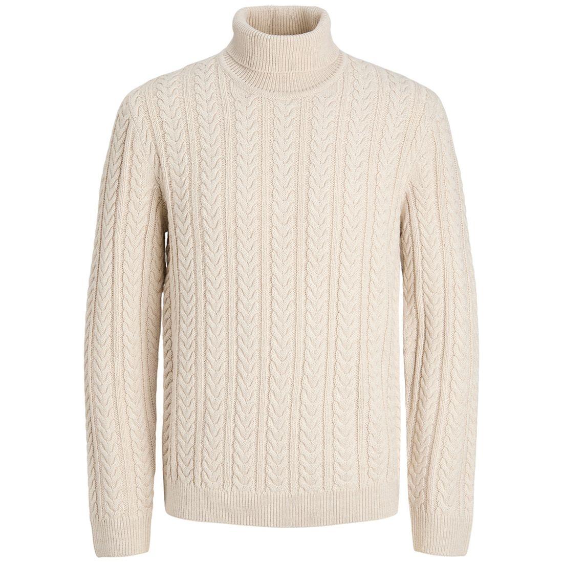 Megztinis su kaklu vyrams, Smėlio, Blusean knit cable roll neck