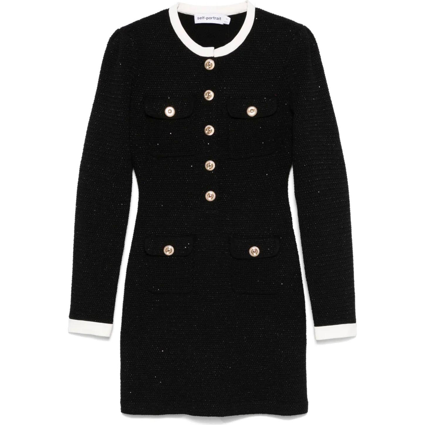 Mini suknelė moterims, Juoda, Knit contrast collar dress