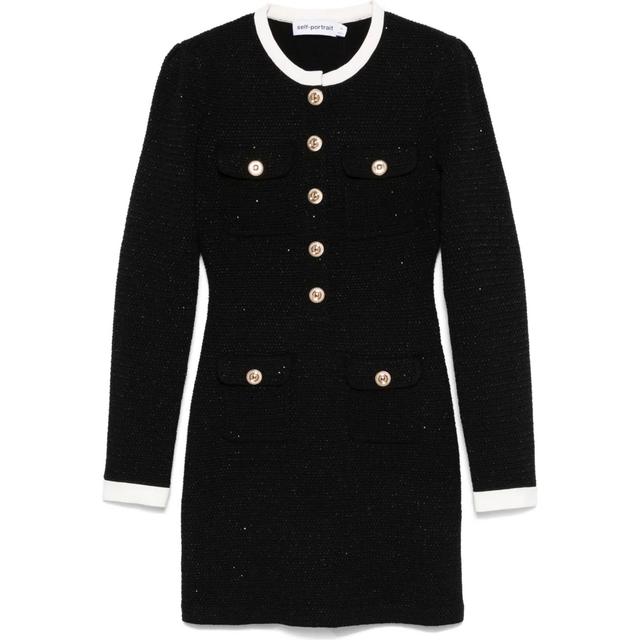 Mini suknelė moterims, Juoda, Knit contrast collar dress