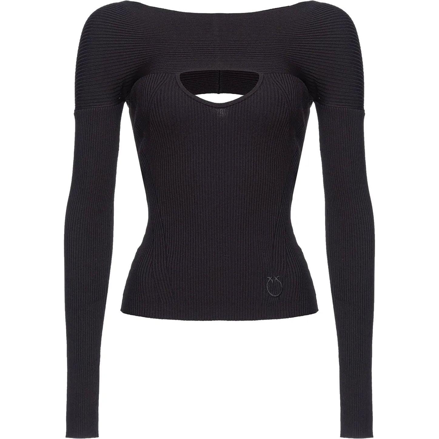 Megztinis moterims, Juoda, Cut-out ribbed-knit sweater