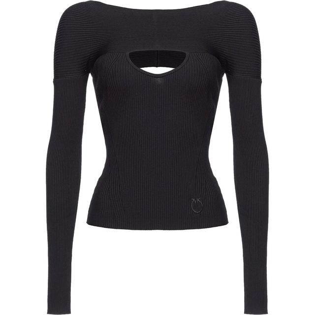 Megztinis moterims, Juoda, Cut-out ribbed-knit sweater