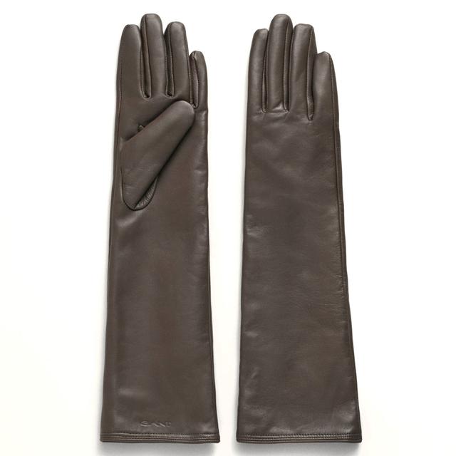Pirštuotos pirštinės moterims, Ruda, LONG LEATHER GLOVES