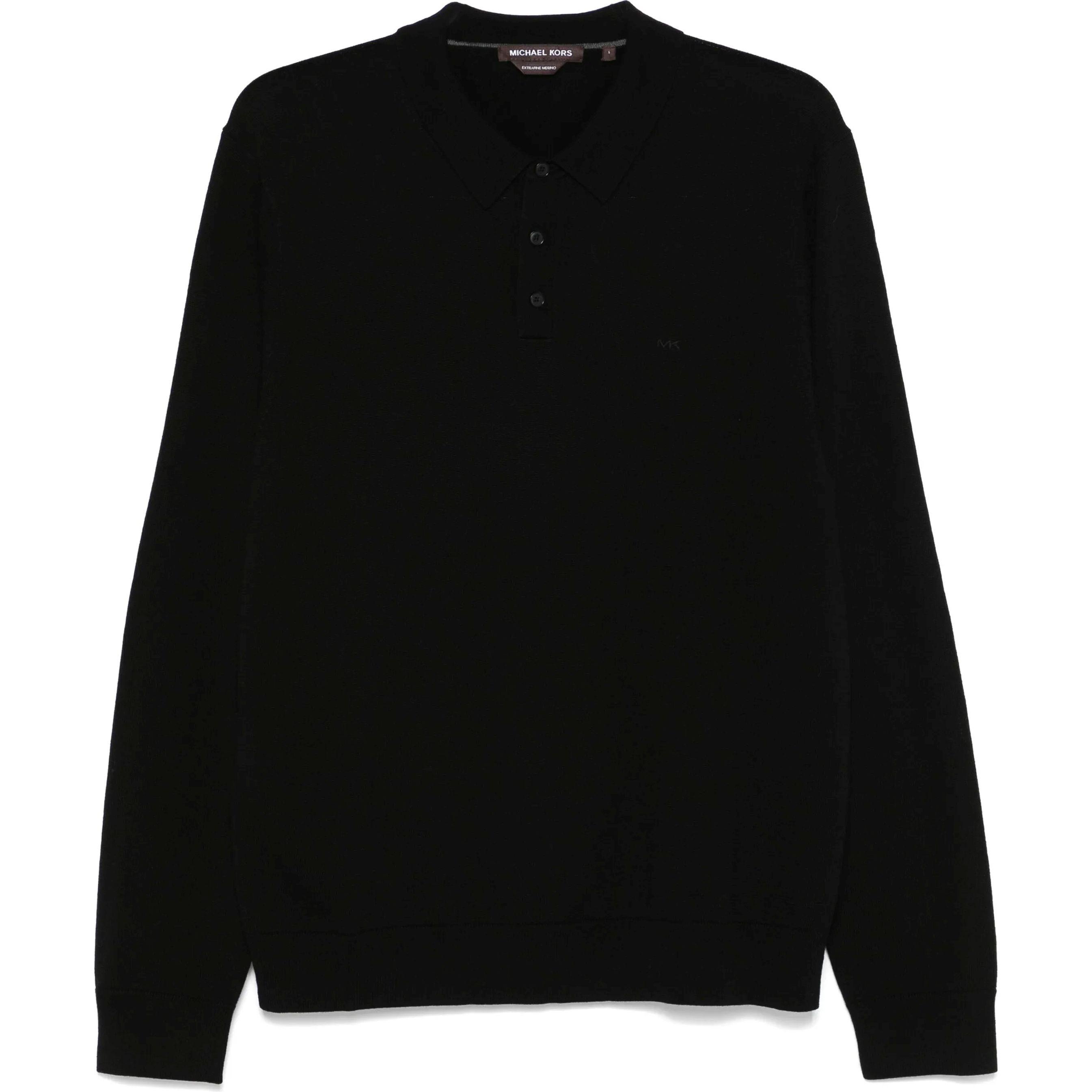 Polo marškiniai ilgos rank. vyrams, Juoda, Merino-wool polo shirt