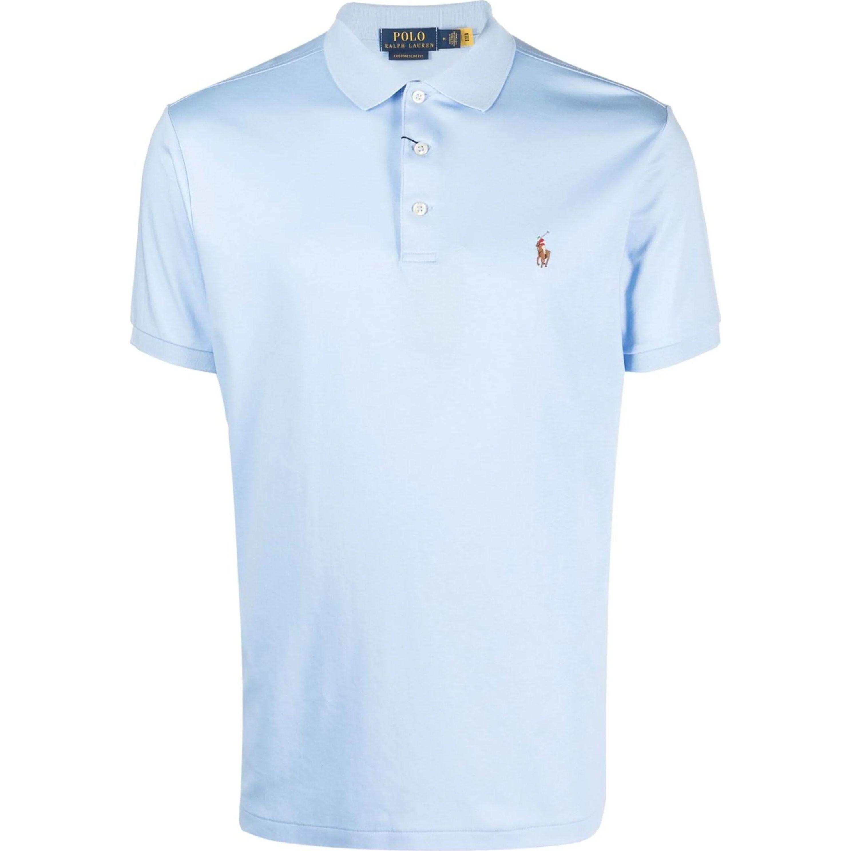 Polo marškiniai trumpos rank. vyrams, Mėlyna, Custom slim fit interlock polo