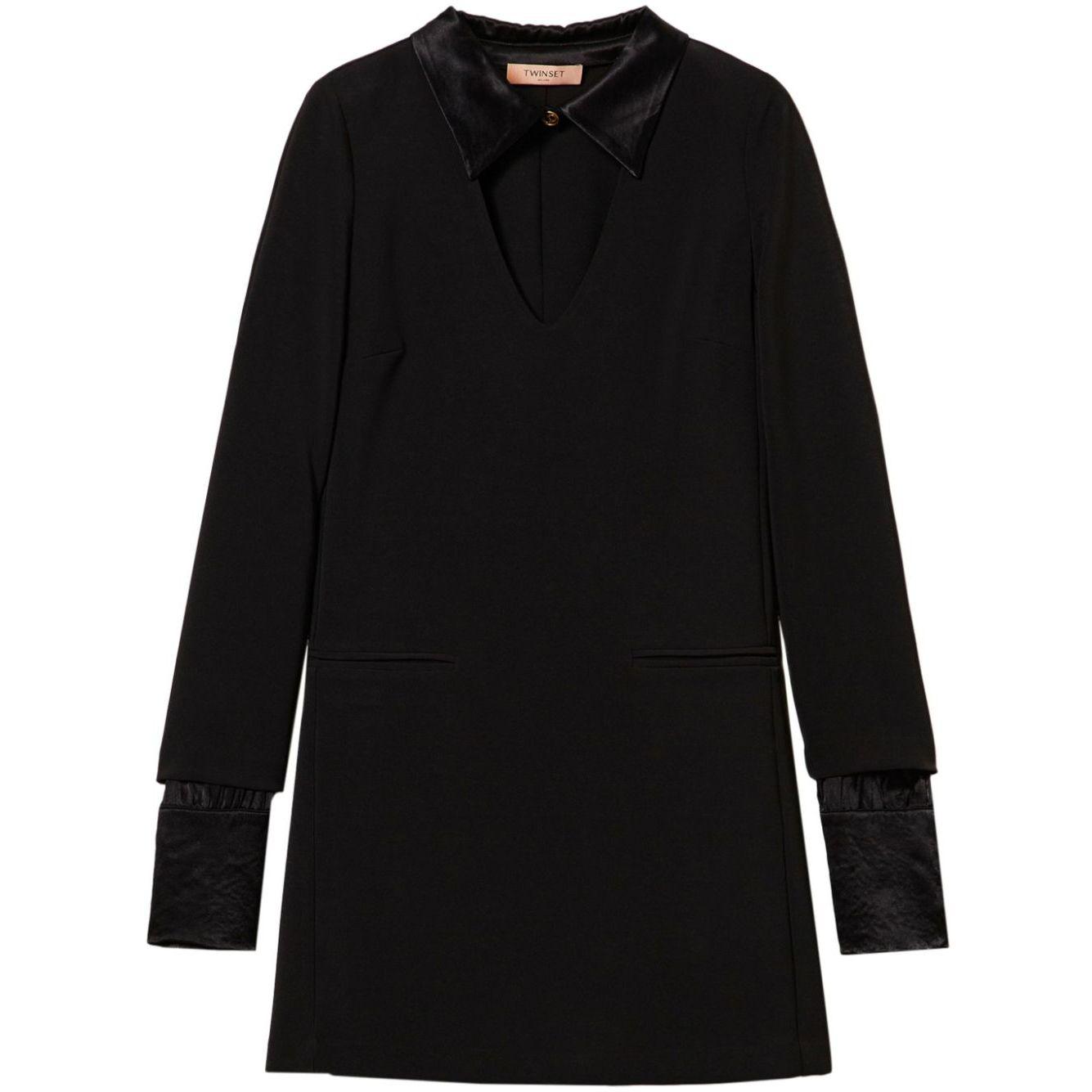 Mini suknelė moterims, Juoda, Satin-details crepe minidress