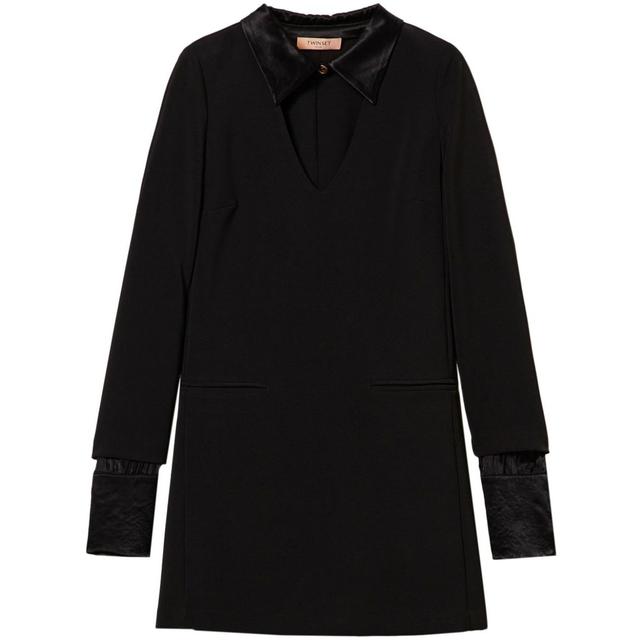 Mini suknelė moterims, Juoda, Satin-details crepe minidress