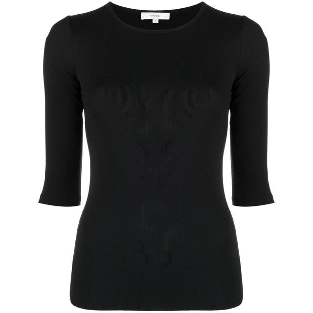 Marškinėliai ilgom. rankovėmis moterims, Juoda, Elbow sleeve crew neck t-shirt