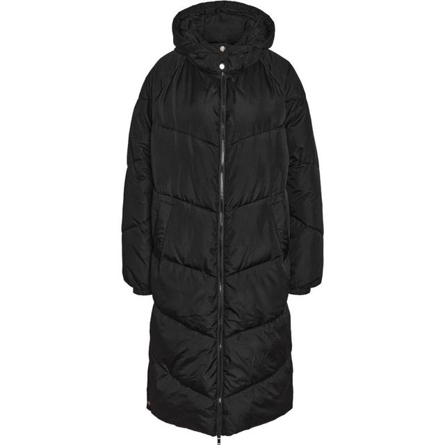 Pūkinis paltas moterims, Juoda, Flora long puffer jacket
