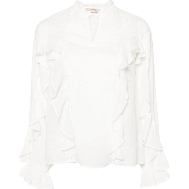 Marškiniai ilgomis rankovėmis moterims, Mėlyna, Ramie blouse with lace