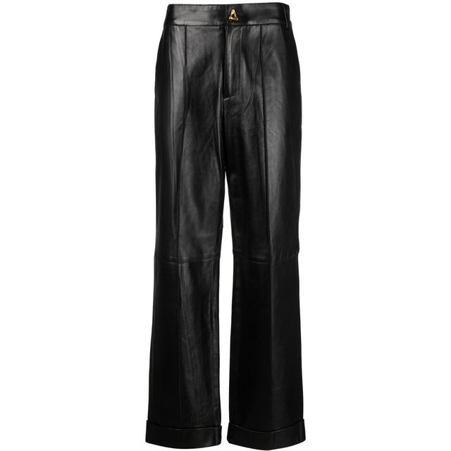 Odinės kelnės moterims, Juoda, Leather cuffed pants