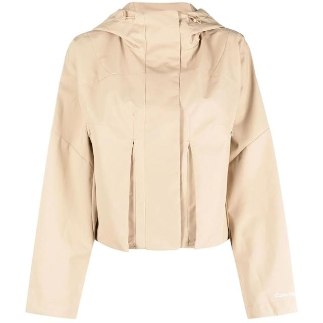 Pūkinė striukė moterims, Smėlio, Cropped hooded jacket