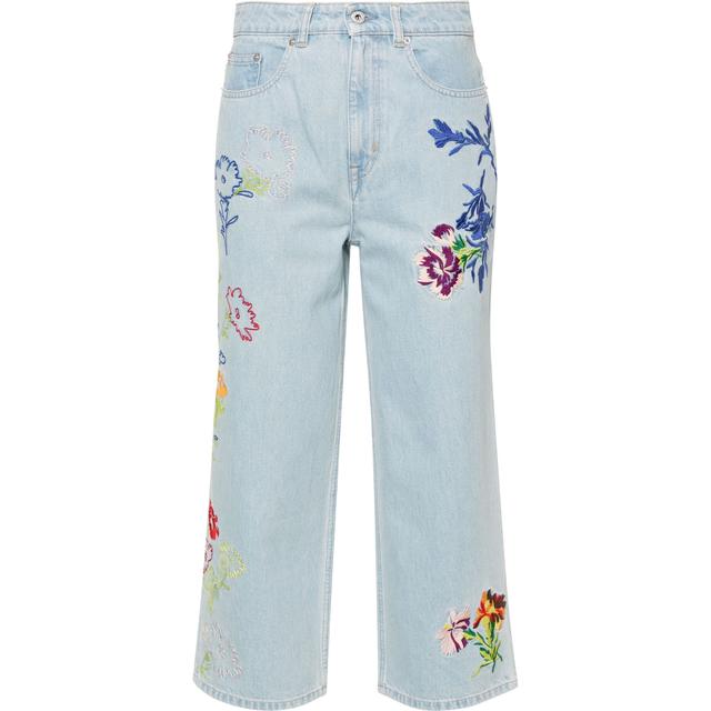 Platūs džinsai moterims, Mėlyna, Drawn flowers sumire cropped
