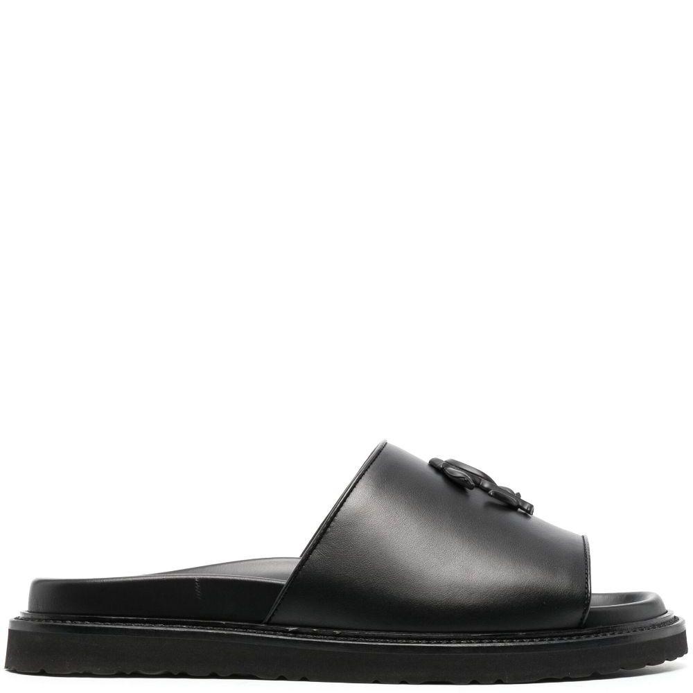 Šlepetės vyrams, Juoda, Leather slides