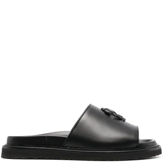 Šlepetės vyrams, Juoda, Leather slides