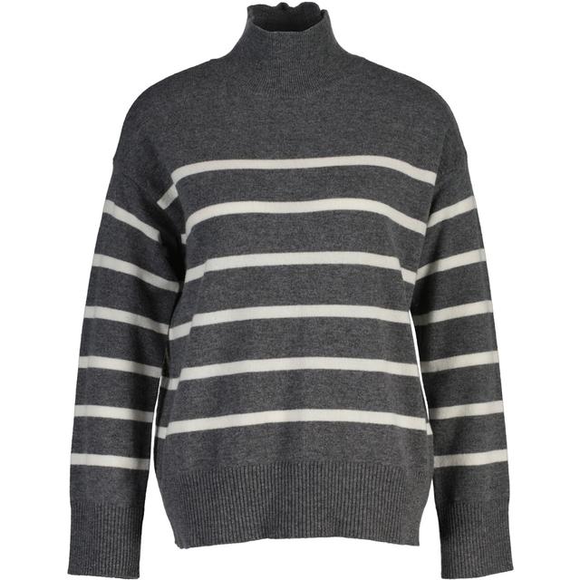 Megztinis su kaklu moterims, Pilka, superfine lambswool stripe
