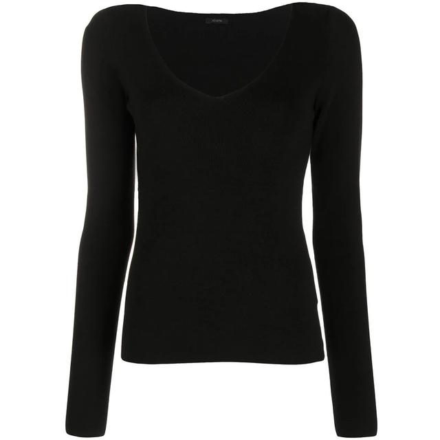 Marškinėliai ilgom. rankovėmis moterims, Juoda, V-neck long sleeve t-shirt