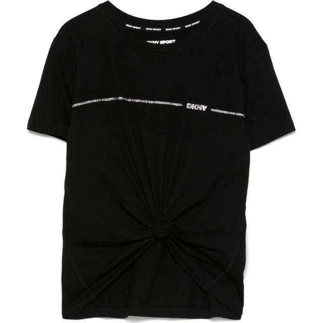 Marškinėliai trump. rankovėmis moterims, Juoda, Rhinestone stripe lo