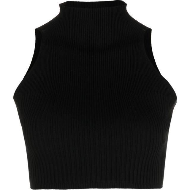 Trumpinti marškinėliai moterims, Juoda, Ribbed sleeveless crop top