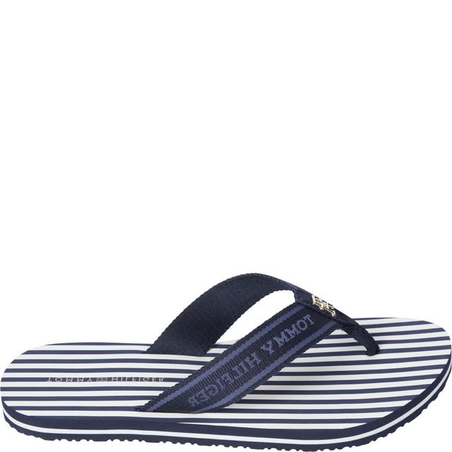Pliažo šlepetės per pirštą moterims, Mėlyna, Stripes beach sandal