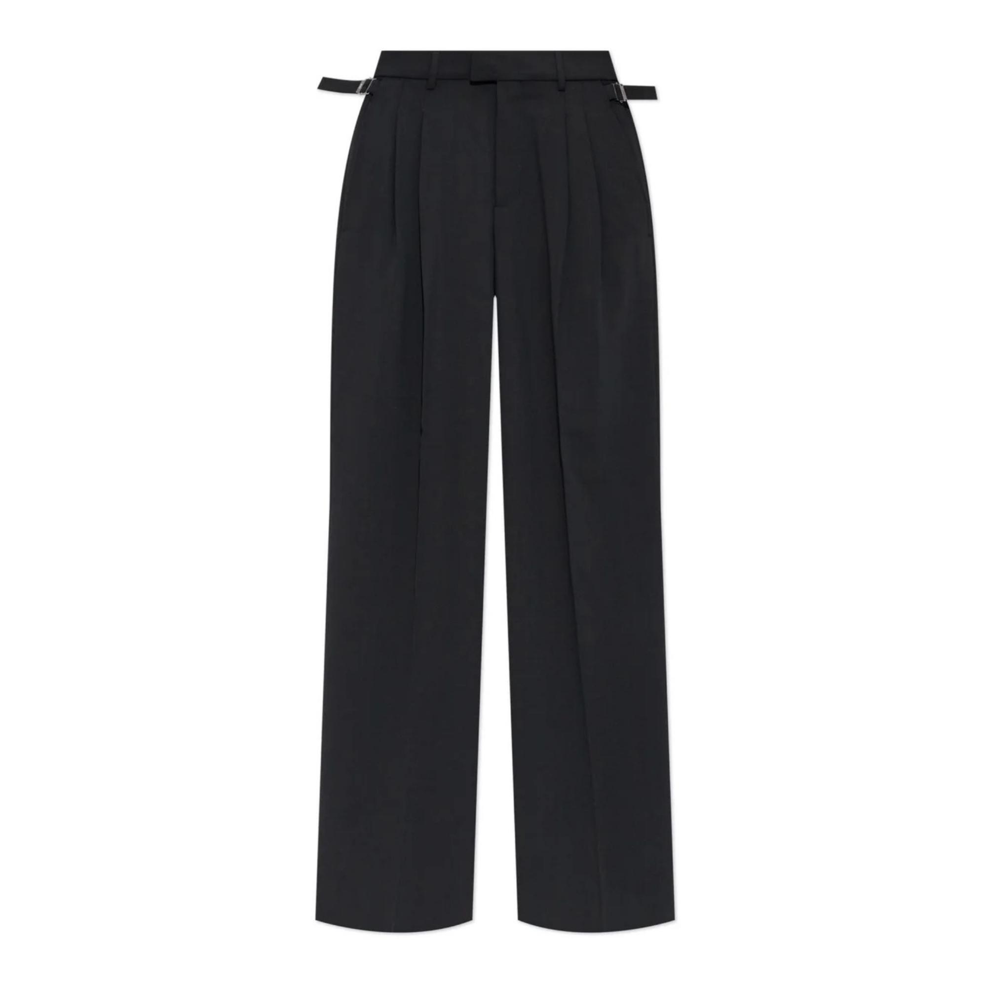 Kelnės moterims, Juoda, Wide trousers with tabs