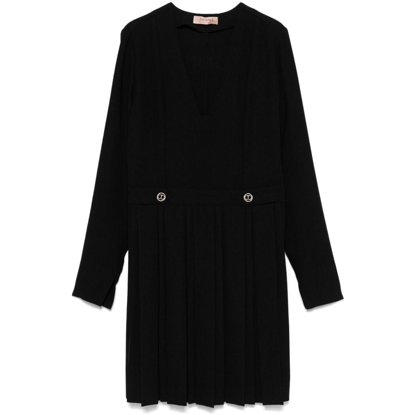 Mini suknelė moterims, Juoda, Pleated mini dress