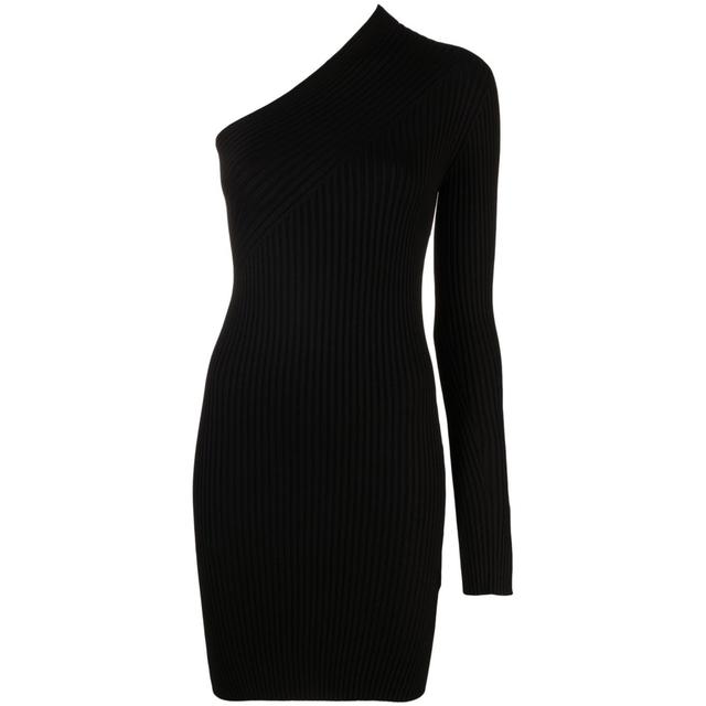 Mini suknelė moterims, Juoda, Ribbed asymmetric mini dress