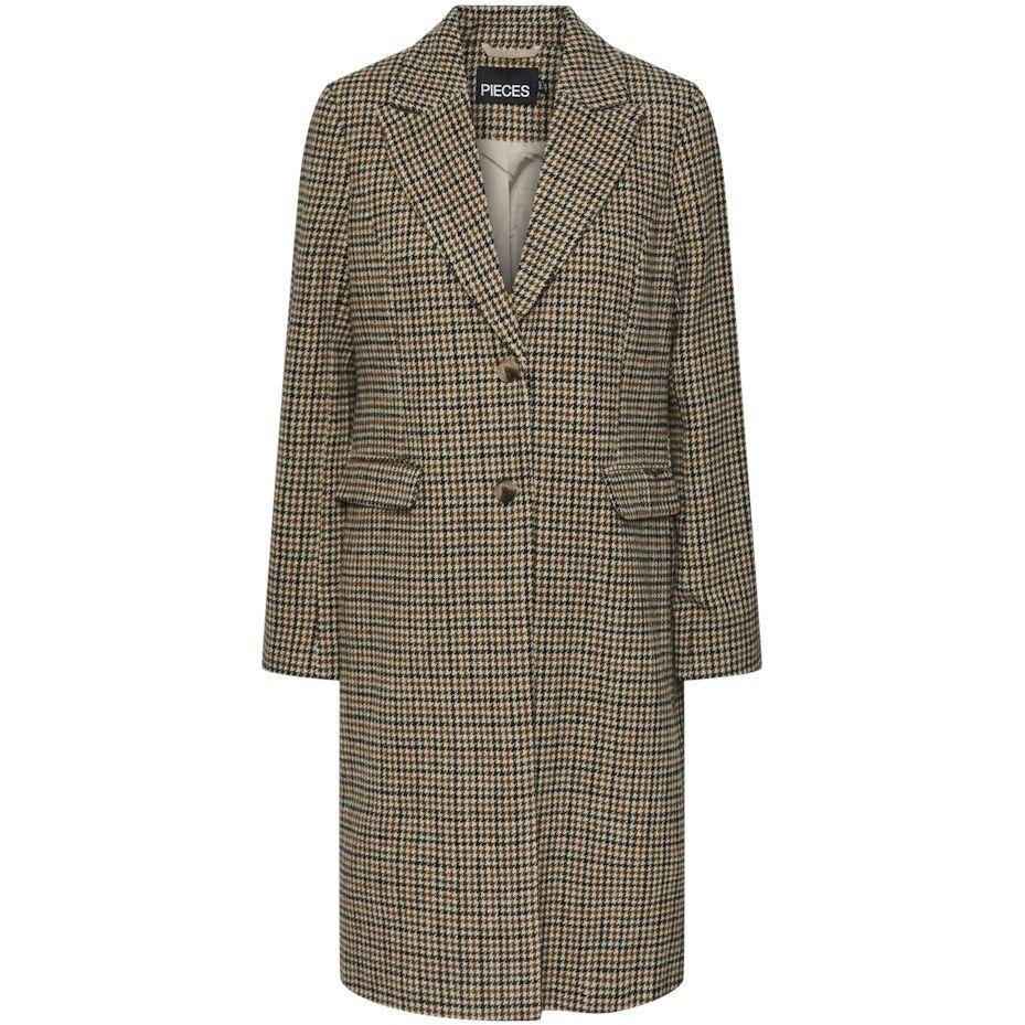 Paltas moterims, Juoda, PCNEA CHECKED COAT