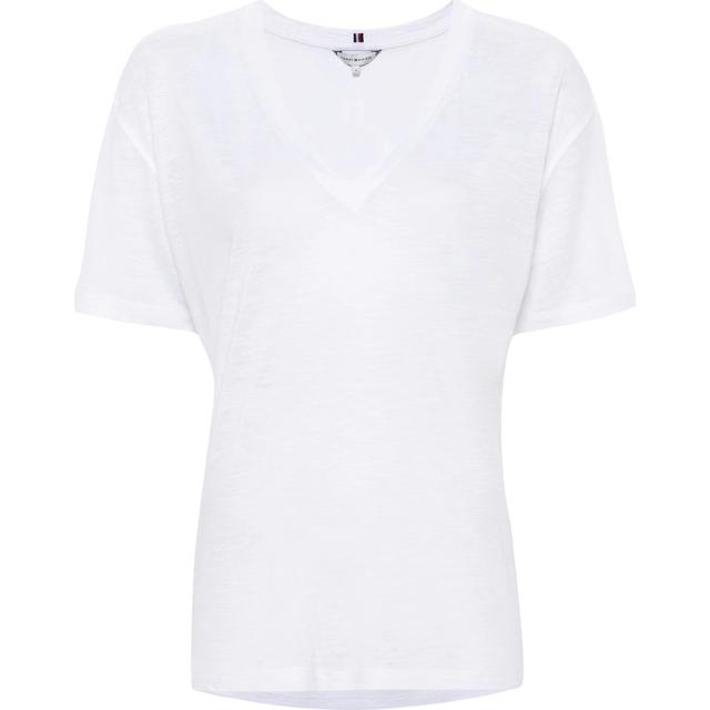 Marškinėliai trump. rankovėmis moterims, Balta, Rlx linen lyocell v-nk ss