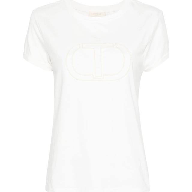 Marškinėliai trump. rankovėmis moterims, Mėlyna, Embroidered-logo cotton tshirt