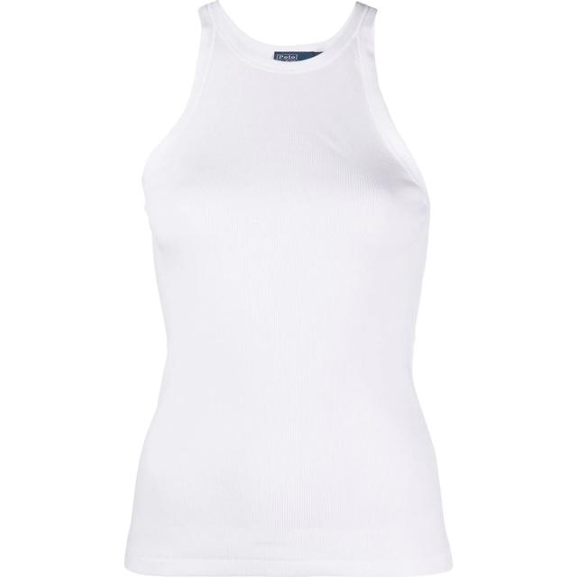 Marškiniai be rankovių moterims, Balta, Rib tank top