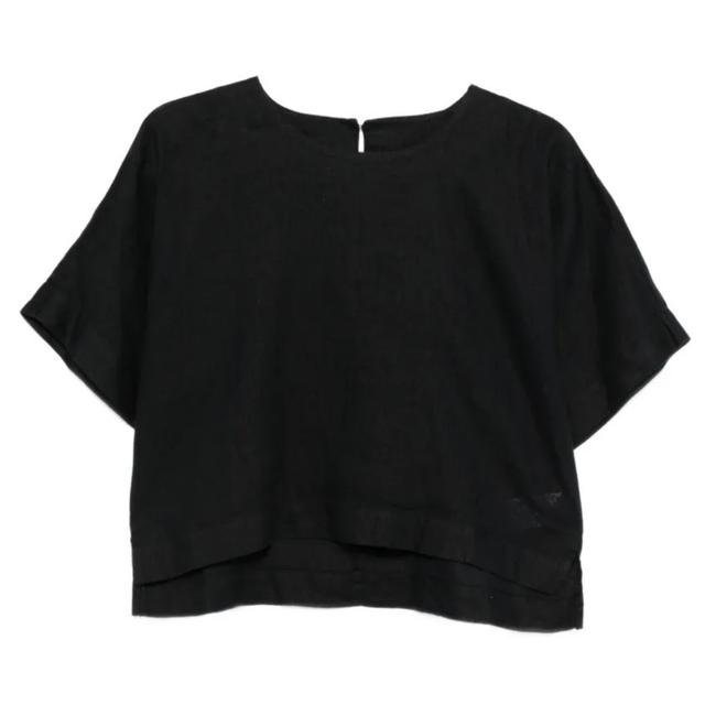 Trumpinti marškinėliai moterims, Juoda, Drop shoulder cropp top