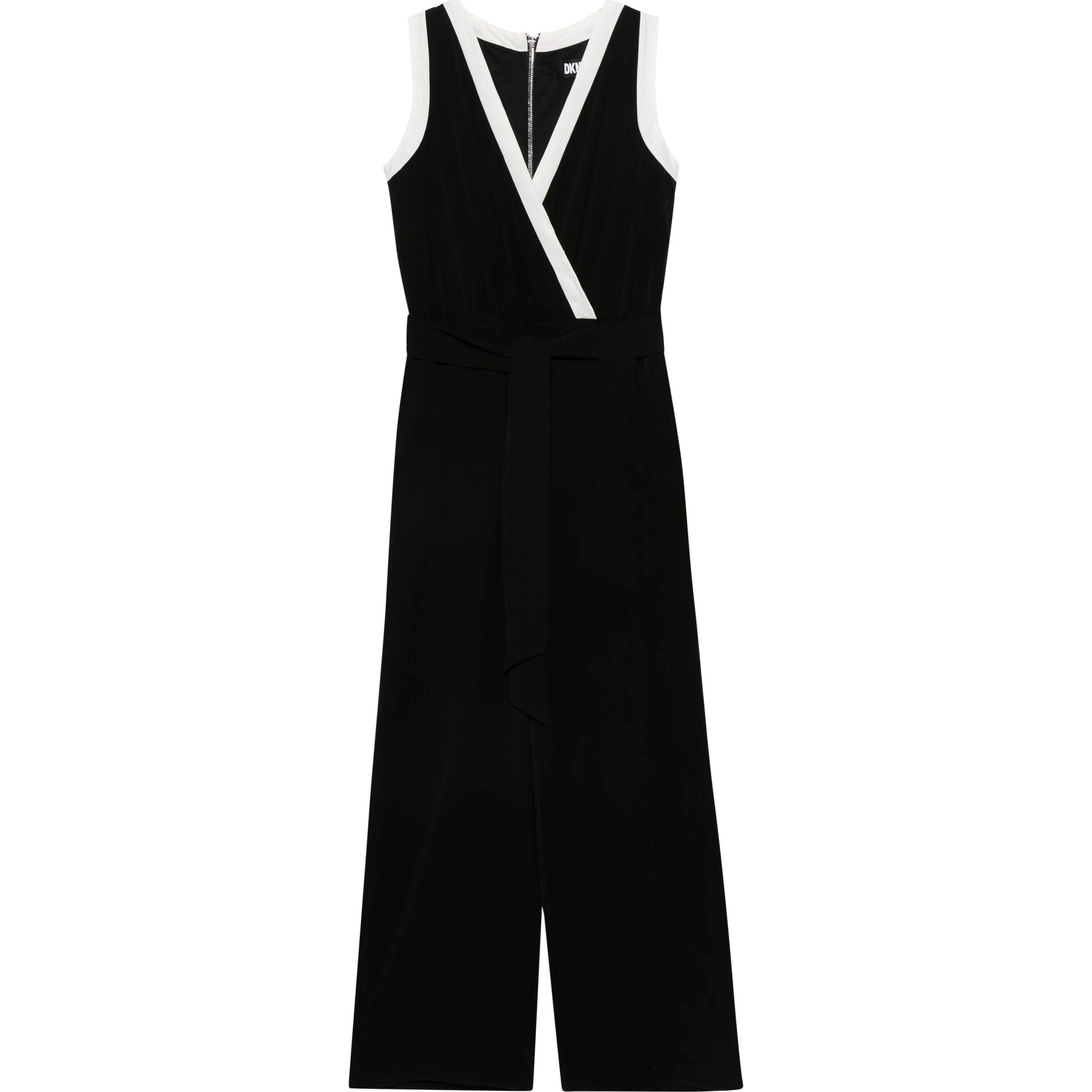 Midi suknelė moterims, Juoda, S/l v-neck belted jumpsuit