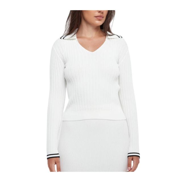 Megztinis moterims, Balta, Polo-style sweater