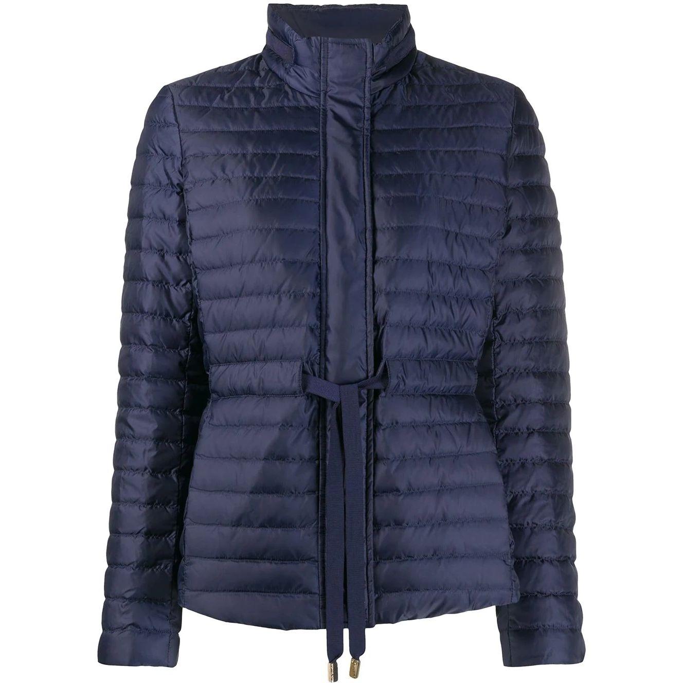 Pūkinė striukė moterims, Mėlyna, Belted packable puffer