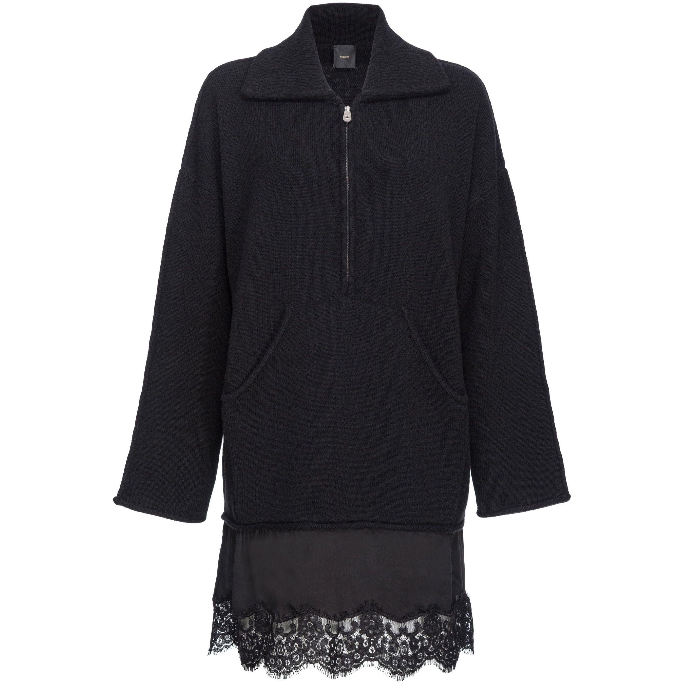 Mini suknelė moterims, Juoda, Lace-detail zip-up dress