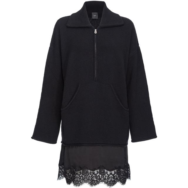 Mini suknelė moterims, Juoda, Lace-detail zip-up dress